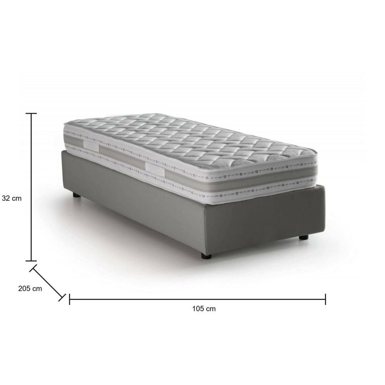 Letto singolo contenitore grigio 105x205cm imbottito - Addison
