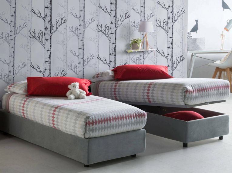 Letto singolo contenitore grigio 105x205cm imbottito - Addison