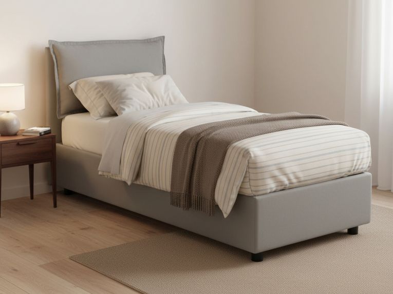 Letto singolo contenitore grigio 105x205cm rete in legno - Aigor