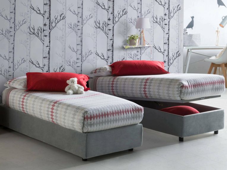 Letto singolo contenitore grigio 105x205cm rete inclusa - Acrostico