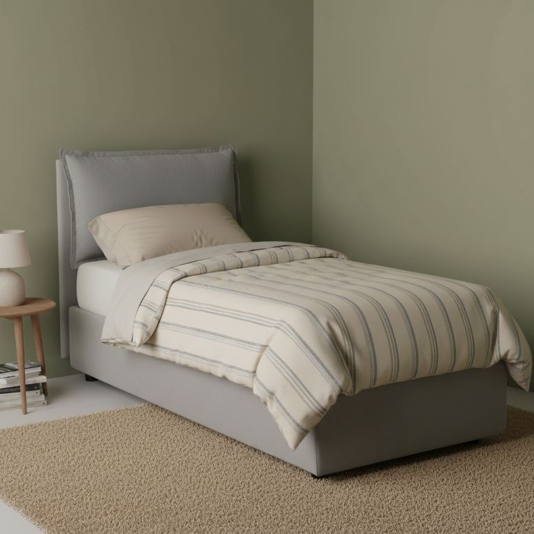 Letto singolo contenitore grigio 105x215cm con testiera imbottita - Abroghat