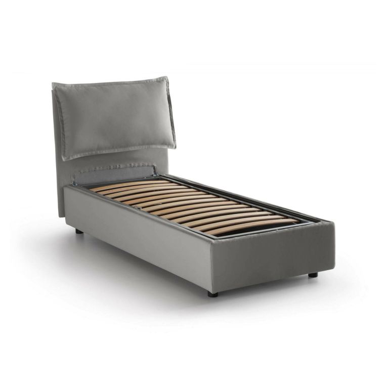 Letto singolo contenitore grigio 105x215cm con testiera imbottita - Abroghat