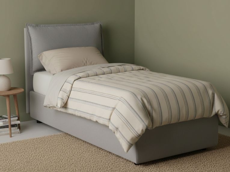 Letto singolo contenitore grigio 105x215cm con testiera imbottita - Abroghat