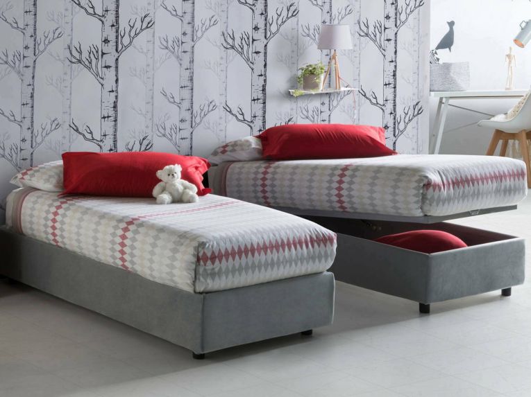 Letto singolo contenitore grigio 105x215cm materasso incluso - Aribal
