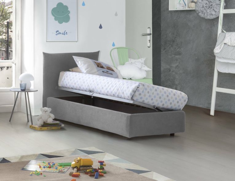 Letto singolo contenitore grigio 110x215cm materasso incluso - Astianatte