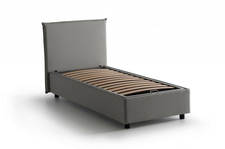 Letto singolo contenitore grigio 95x205cm adatto per materasso 190x80 cm - Astor