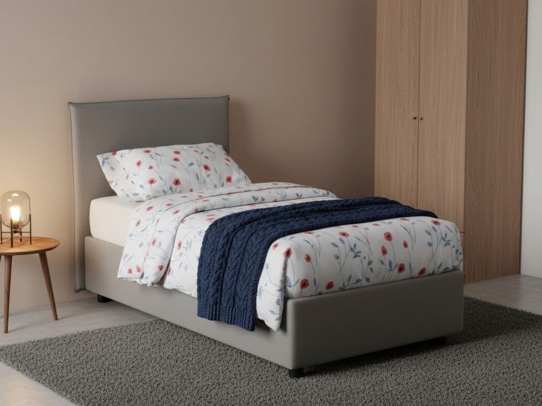 Letto singolo contenitore grigio 95x205cm adatto per materasso 190x80 cm - Astor