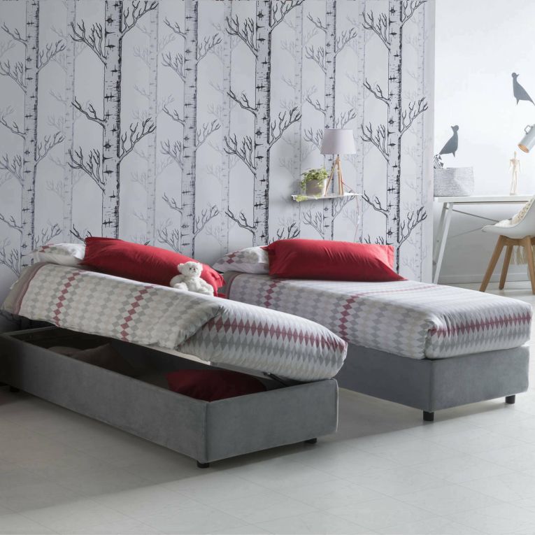 Letto singolo contenitore grigio 95x205cm sfoderabile - Adoxa