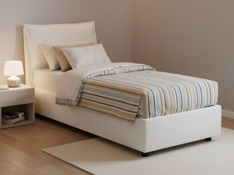 Letto singolo contenitore panna 105x215cm materasso incluso - Arzon