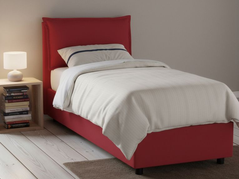 Letto singolo contenitore rosso 105x215cm rete inclusa - Abroghat
