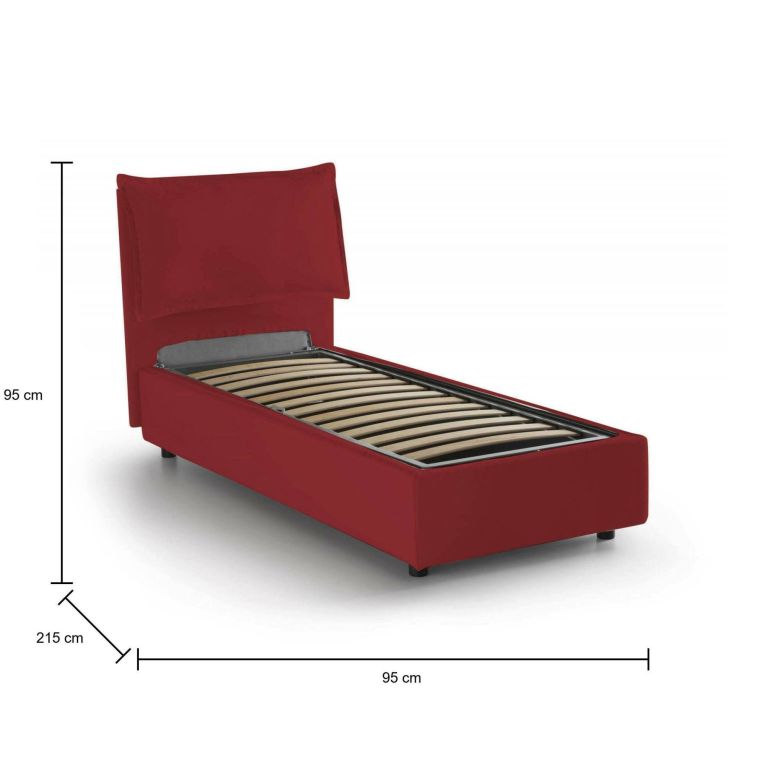 Letto singolo contenitore rosso 95x215cm in legno - Azzurrino