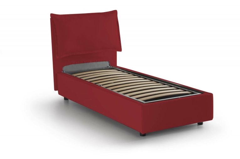 Letto singolo contenitore rosso 95x215cm in legno - Azzurrino