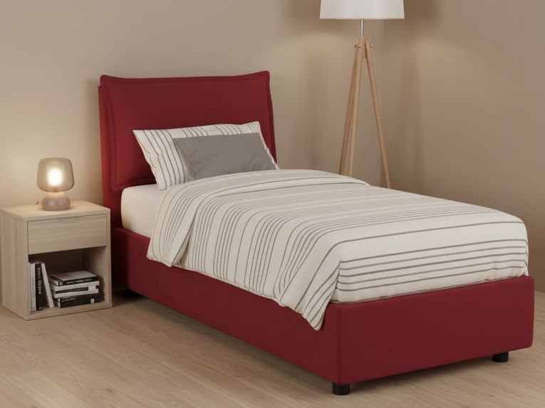 Letto singolo contenitore rosso 95x215cm in legno - Azzurrino