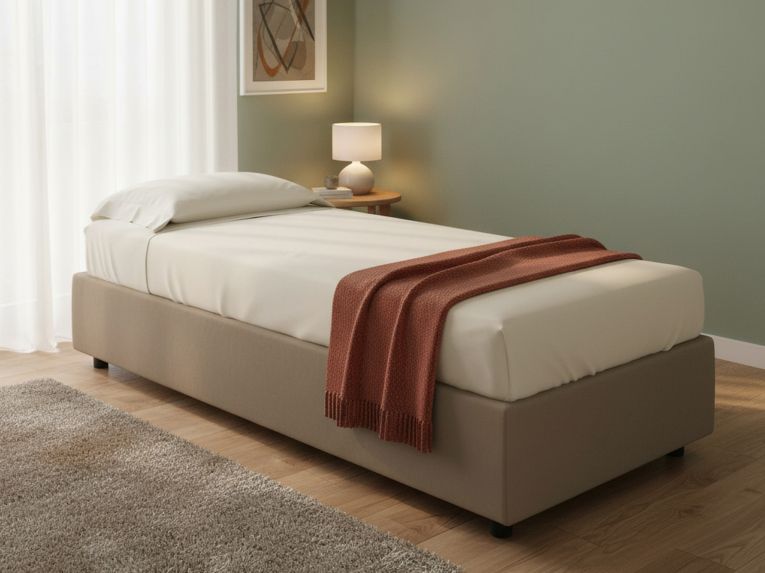 Letto singolo contenitore tortora 105x205cm rivestimento in ecopelle - Angelina