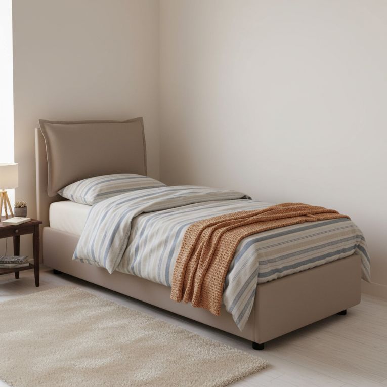 Letto singolo contenitore tortora 105x205cm rivestimento in tessuto - Aigor