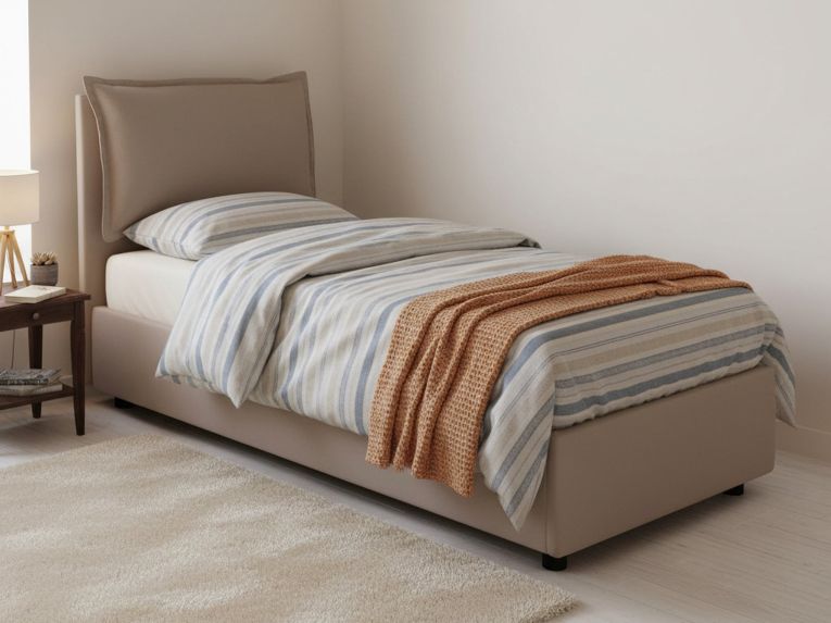 Letto singolo contenitore tortora 105x205cm rivestimento in tessuto - Aigor