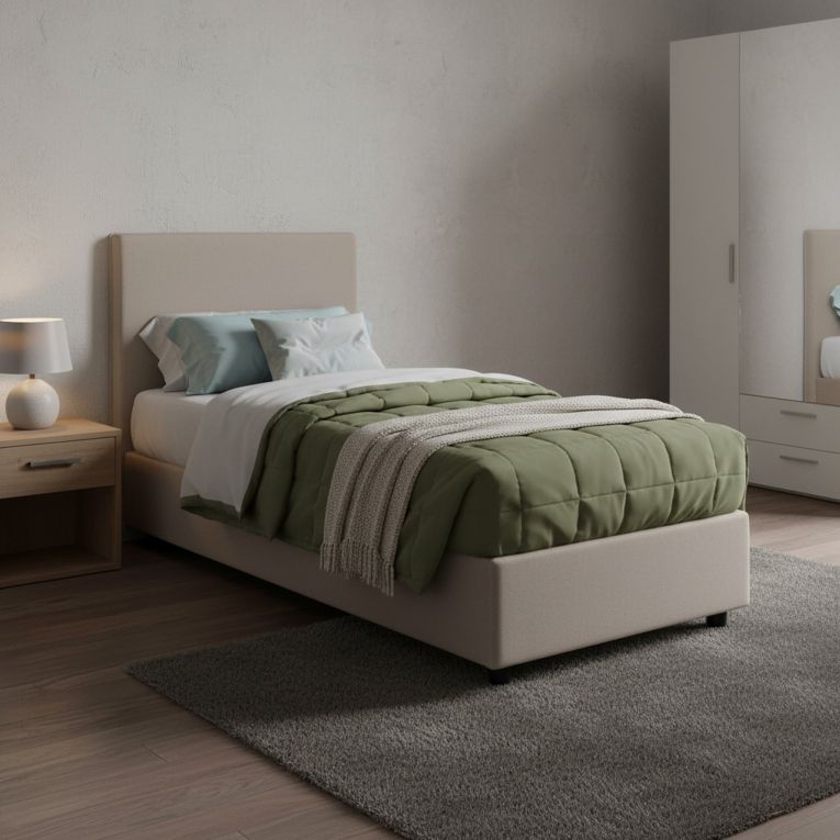 Letto singolo contenitore tortora 105x205cm sfoderabile - Ajan
