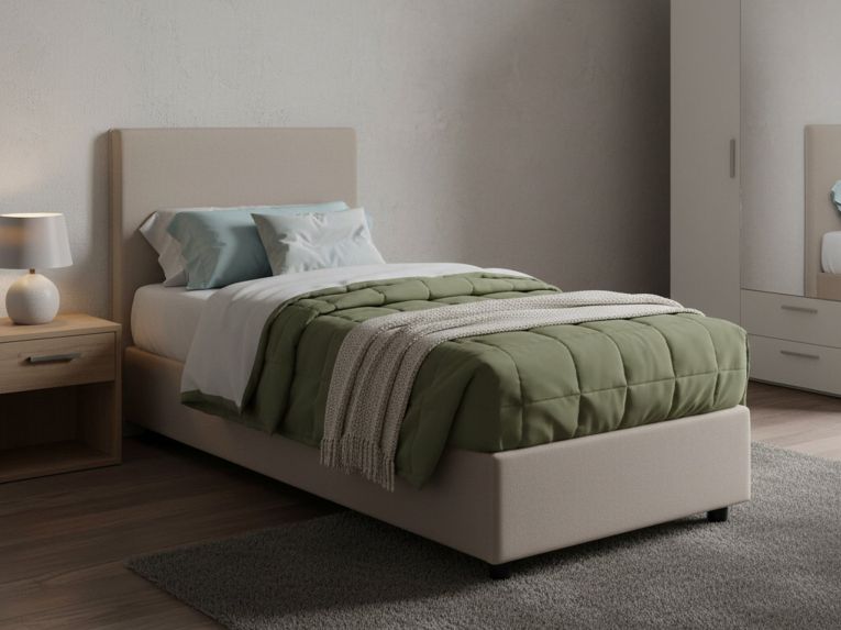 Letto singolo contenitore tortora 105x205cm sfoderabile - Ajan