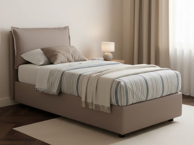 Letto singolo contenitore tortora 105x215cm in legno - Abroghat