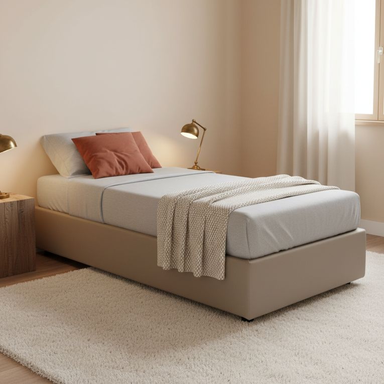 Letto singolo contenitore tortora 105x215cm materasso incluso - Richilde