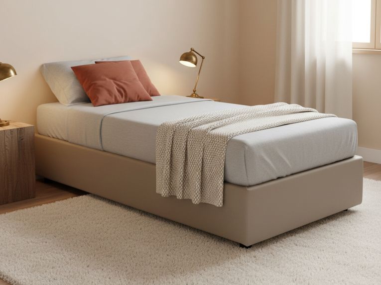 Letto singolo contenitore tortora 105x215cm materasso incluso - Richilde
