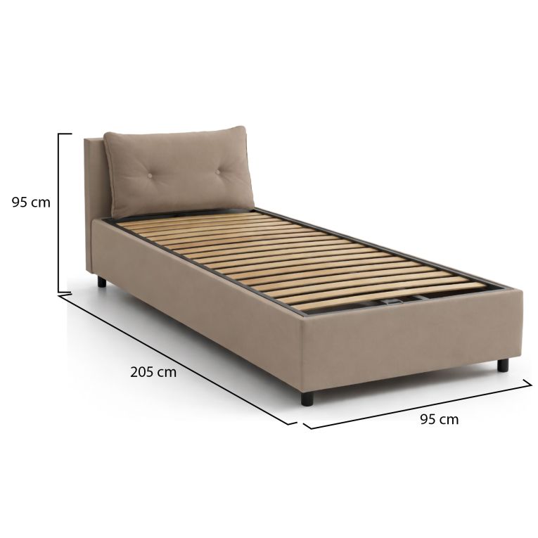 Letto singolo contenitore tortora 95x205cm adatto per materasso 80x190 cm - Ildegarda