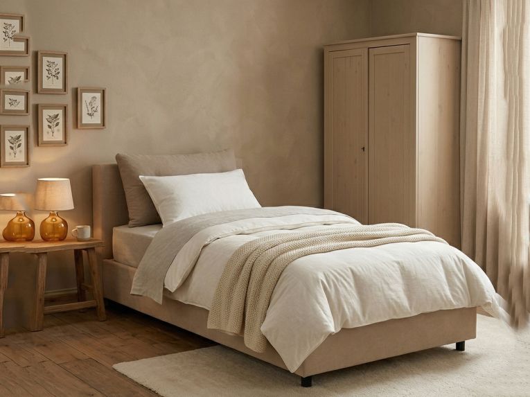 Letto singolo contenitore tortora 95x205cm adatto per materasso 80x190 cm - Ildegarda
