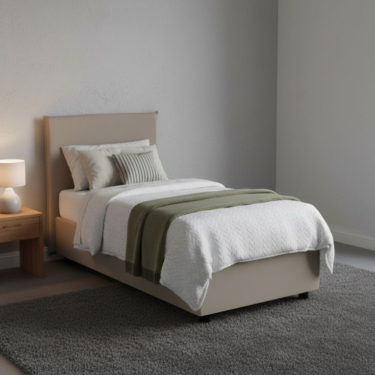 Letto singolo contenitore tortora 95x205cm elegante - Grecale