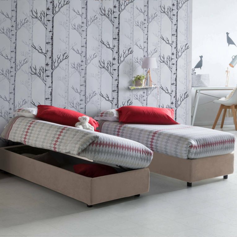 Letto singolo contenitore tortora 95x205cm in legno - Adoxa