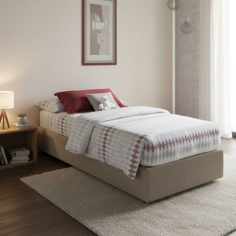 Letto singolo contenitore tortora 95x205cm Made in Italy - Alarita
