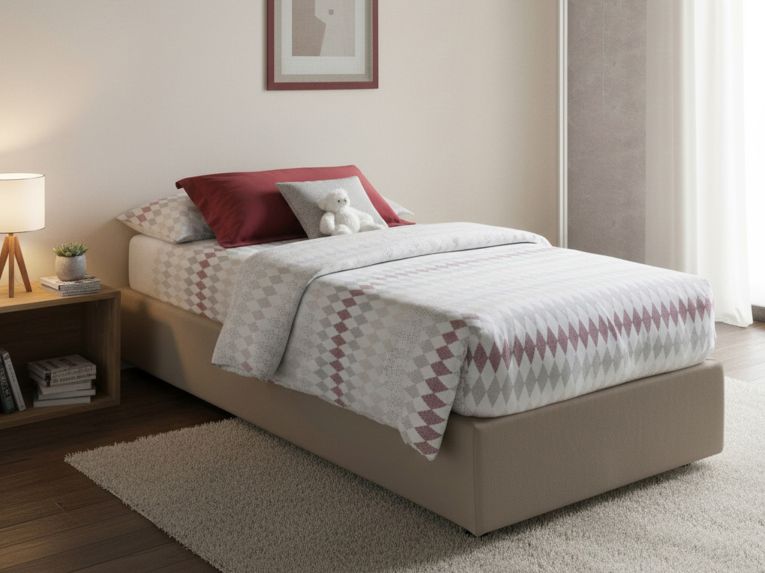 Letto singolo contenitore tortora 95x205cm Made in Italy - Alarita