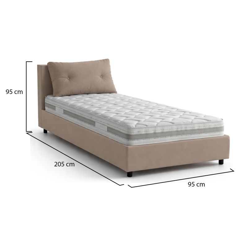 Letto singolo contenitore tortora 95x205cm moderno - Arcisate