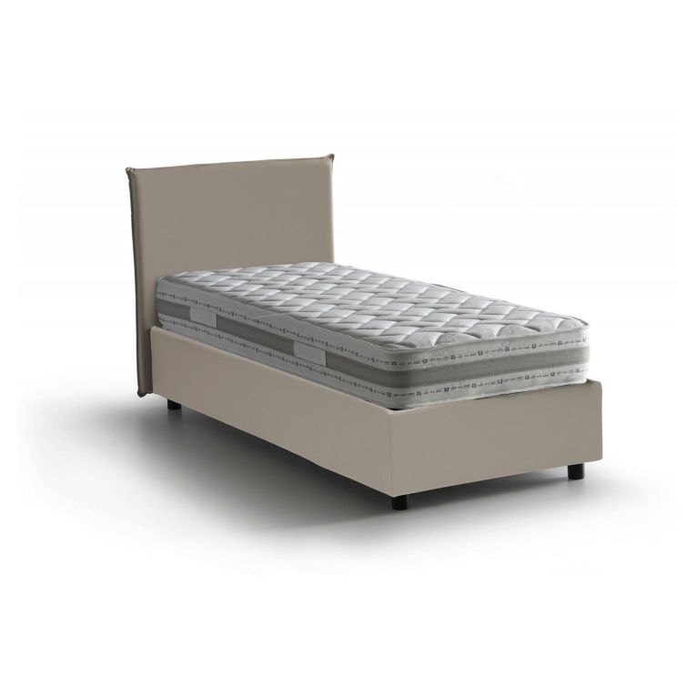 Letto singolo contenitore tortora 95x205cm rivestito in ecopelle - Adrama
