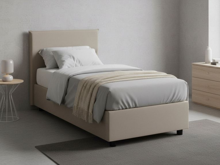 Letto singolo contenitore tortora 95x205cm rivestito in ecopelle - Adrama