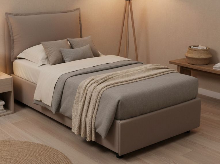 Letto singolo contenitore tortora 95x215cm rete inclusa - Azzurrino