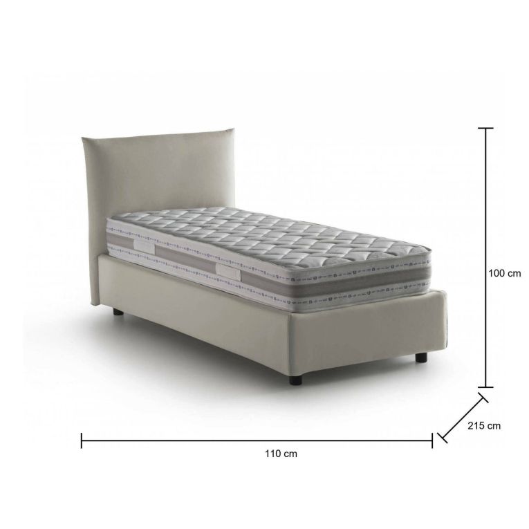 Letto singolo Cosetta, Letto contenitore con rivestimento in tessuto, 100% Made in Italy, Apertura laterale, con materasso Cm 80x190 incluso, Beige