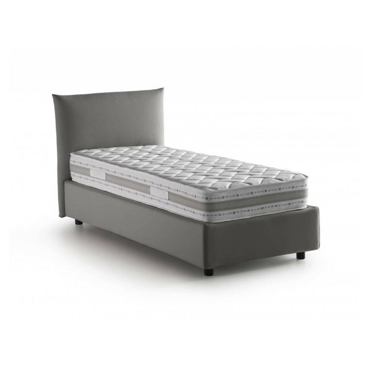 Letto singolo Cosetta, Letto contenitore con rivestimento in tessuto, 100% Made in Italy, Apertura laterale, con materasso Cm 80x190 incluso, Grigio