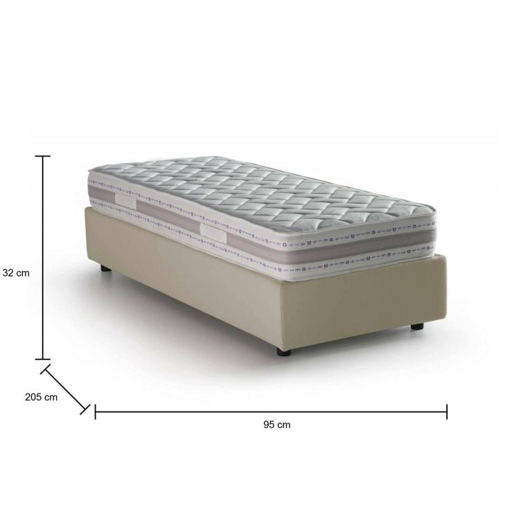 Letto singolo Diana, Letto contenitore con rivestimento in tessuto, 100% Made in Italy, Apertura laterale, con materasso Cm 80x190 incluso, Beige