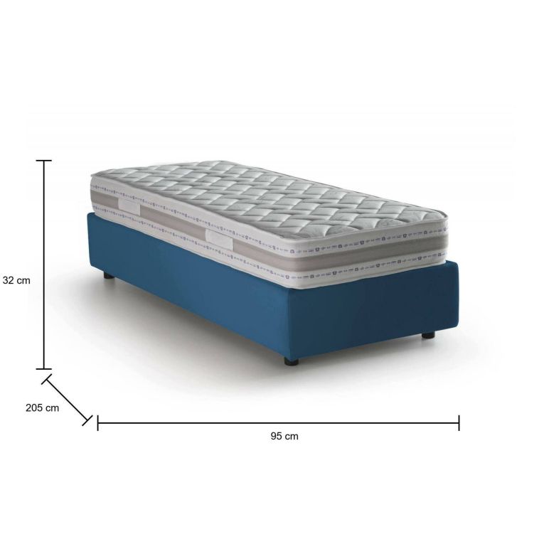 Letto singolo Diana, Letto contenitore con rivestimento in tessuto, 100% Made in Italy, Apertura laterale, con materasso Cm 80x190 incluso, Blu