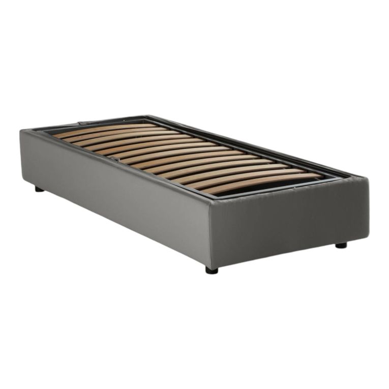 Letto singolo Diana, Letto contenitore con rivestimento in tessuto, 100% Made in Italy, Apertura laterale, con materasso Cm 80x190 incluso, Grigio