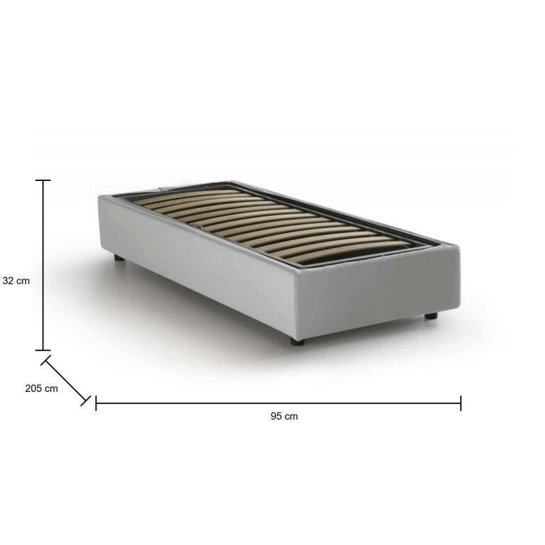 Letto singolo Diletta, Letto contenitore con rivestimento in ecopelle, 100% Made in Italy, Apertura laterale, adatto per materasso Cm 80x190, Bianco