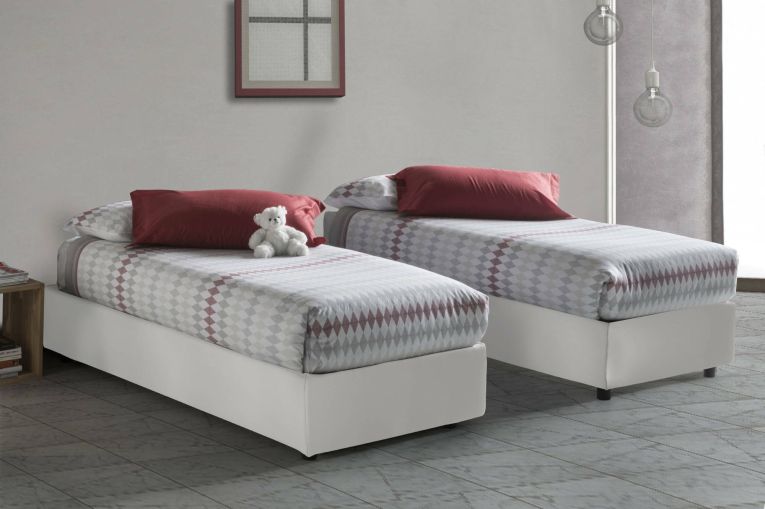 Letto singolo Diletta, Letto contenitore con rivestimento in ecopelle, 100% Made in Italy, Apertura laterale, adatto per materasso Cm 80x190, Bianco