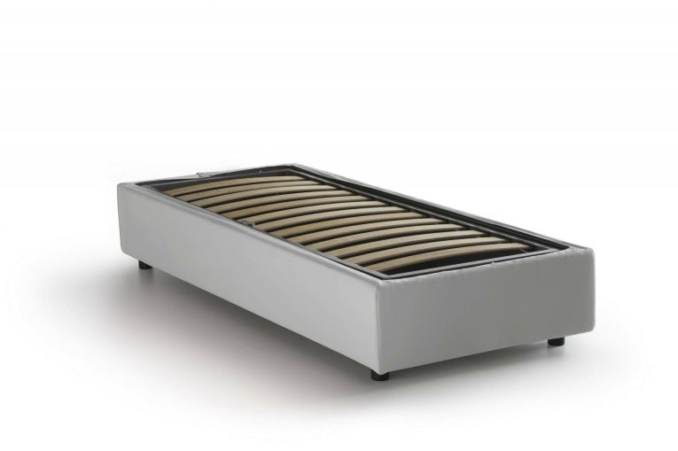Letto singolo Diletta, Letto contenitore con rivestimento in ecopelle, 100% Made in Italy, Apertura laterale, adatto per materasso Cm 80x190, Bianco
