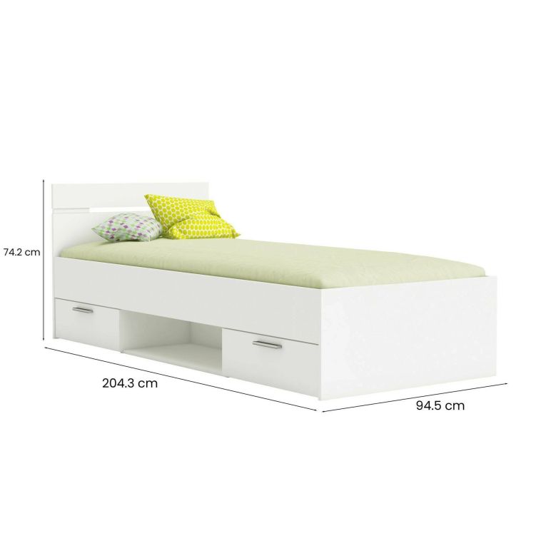 Letto singolo economico bianco opaco 94x204cm adatto per materasso 200x90 cm - Zone