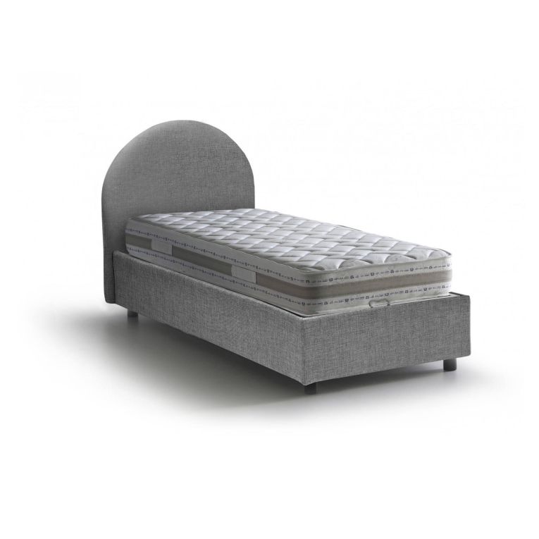Letto singolo Emma, Letto contenitore con rivestimento in tessuto, 100% Made in Italy, Apertura frontale, con materasso Cm 80x190 incluso, Grigio