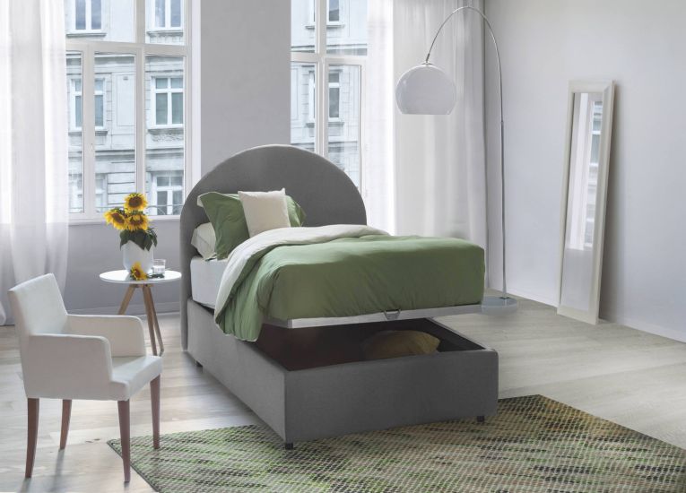 Letto singolo Emma, Letto contenitore con rivestimento in tessuto, 100% Made in Italy, Apertura frontale, con materasso Cm 80x190 incluso, Grigio