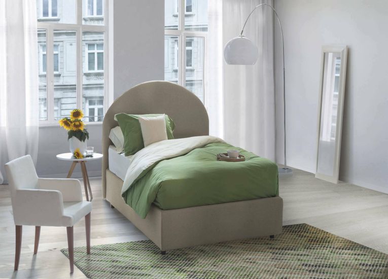Letto singolo Emma, Letto contenitore con rivestimento in tessuto, 100% Made in Italy, Apertura frontale, con materasso Cm 80x190 incluso, Tortora