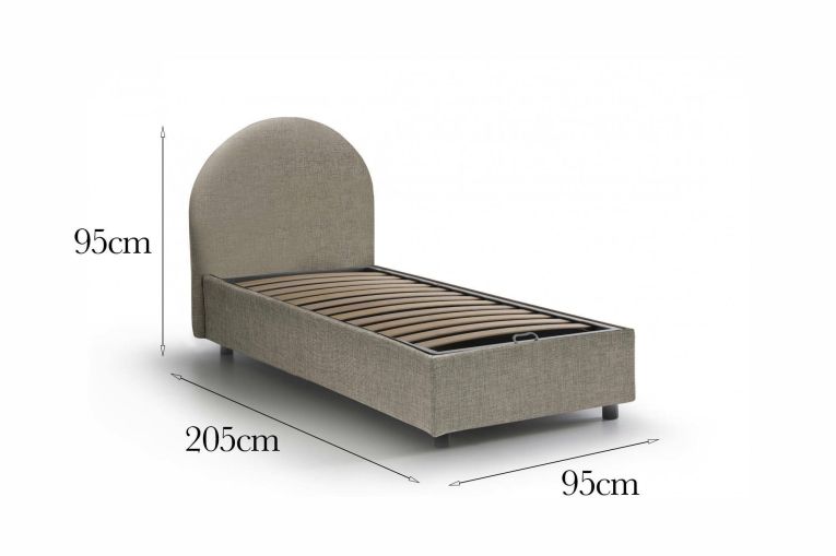 Letto singolo Emma, Letto contenitore con rivestimento in tessuto, 100% Made in Italy, Apertura frontale, con materasso Cm 80x190 incluso, Tortora