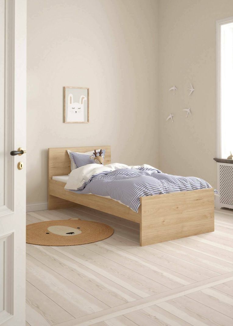 Letto singolo Fanny, Sommier per camera da letto, Giroletto per stanza, Struttura porta materasso, 197x96 h80 cm, Rovere