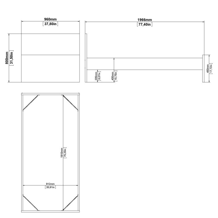 Letto singolo Fanny, Sommier per camera da letto, Giroletto per stanza, Struttura porta materasso, 96x197 h80 cm, Bianco